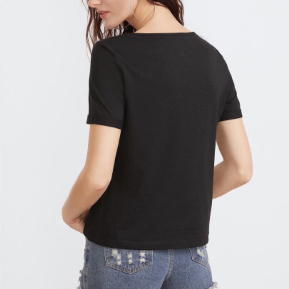 MUST GO - Black Short Sleeve Front Mesh Top - Picture 3 of 7
